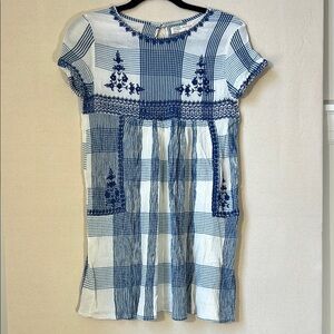 Zara Girls Blue and White Embroidered Dress